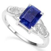 925 STERLING SILVER OCTAGON 1.60. CT ENHANCED GENUINE SAPPHIRE & DIAMOND COCKTAIL RING
