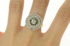 14K Yellow Gold 1.80 Ctw White & Green Diamond Halo Ring