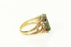 14K Yellow Gold 4.72 Ctw Green Tourmaline Ruby Diamond Ring