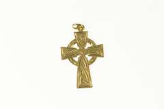 9K Yellow Gold Etched Celtic Knot Cross Traditional Irish Pendant
