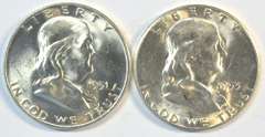 Choice BU 1951-D & and scarce 1953-S Franklin Half Dollars