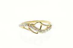 10K Yellow Gold Wavy Heart Design CZ Love Promise Band Ring