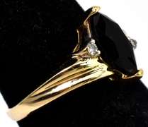 Edgy Black Garnet & Diamond Ring in 14KT Yellow Gold