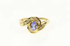 14K Yellow Gold Tanzanite Diamond Swirl Halo Statement Ring
