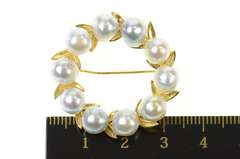 14K Yellow Gold Light Blue Pearl Wreath Statement Pin/Brooch