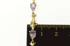 10K Yellow Gold Pear Amethyst Dolphin Link Chain Bracelet