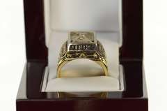 10K Yellow Gold Masonic AF & AM Warren Ornate Signet Ring