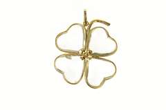 18K Yellow Gold Retro Glass Heart Shamrock Clover Lucky Pendant