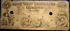 Bank Of West Tennessee, Memphis. Five Dollars 1861 Punch Cancelled. Circulated.