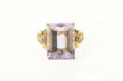 10K Yellow Gold Emerald Cut Amethyst Solitaire Cocktail Ring