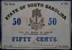 State Of South Carolina 50 Cent 1863. Circulated.