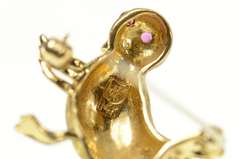 14K Yellow Gold 3D Retro Ruby Eyed Baby Bird Chick Pin/Brooch