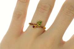 22K Yellow Gold Ruby Emerald Leaf Cluster Bypass Statement Ring