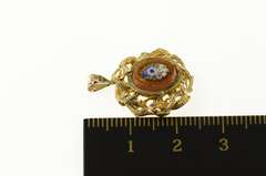 10K Yellow Gold Floral Micro Mosaic Goldstone Statement Pendant