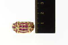14K Yellow Gold Ornate Ruby Encrusted Row Statement Ring