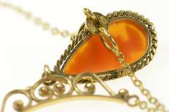 12K Yellow Gold Ornate Pear Carved Lady Cameo Statement Necklace