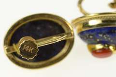 14K Yellow Gold Lapis Lazuli Coral Beetle Bug Screw Back Earrings