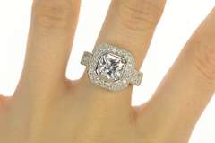 Sterling Silver Cushion Halo Statement Travel Engagement Ring