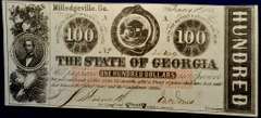 State Of Georgia, Milledgeville. 1863 $100. Uncirculated.