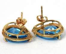 Bold Blue Topaz Earrings in 14KT Yellow Gold