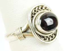 Sterling Silver Garnet Cabochon Ring, Size 7