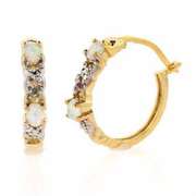 18K Gold over Sterling Silver Created White Opal & Diamond Accent X & Oval Hoop Earrings