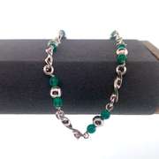 Sterling silver bracelet/anklet with silver and green beads
