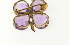18K Yellow Gold Pear Amethyst Four Leaf Clover Shamrock Pin/Brooch