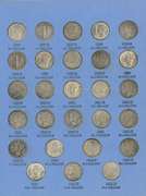 Collection of 64 different Mercury Dimes in album with a 1921.