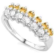 1/2 CT YELLOW SAPPHIRE & 1/2 CREATED WHITE TOPAZ 925 STERLING SILVER BAND RING