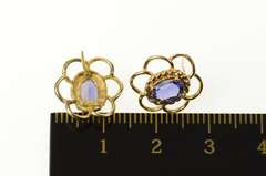14K Yellow Gold Iolite Scalloped Trim Statement Stud Earrings
