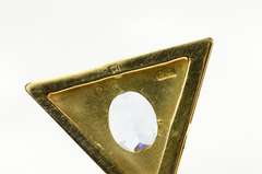 18K Yellow Gold Oval Blue Topaz Solitaire Triangle Statement Pendant