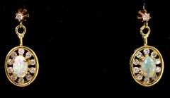 Entrancing Opal & Diamond Earrings in 14KT Yellow Gold