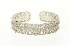 Sterling Silver Judith Ripka Filigree Floral Cuff Statement Bracelet