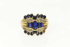 10K Yellow Gold Oval Sapphire Diamond Tiered Statement Ring