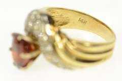 14K Yellow Gold Spessartine Garnet Diamond Swirl Cocktail Ring