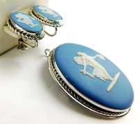 Sterling Wedgwood Large Pin/Pendant & Earrings
