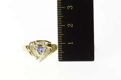 14K Yellow Gold Trillion Tanzanite Diamond Halo Statement Ring