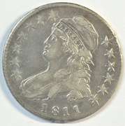 Very Scarce 1811 Capped Bust Half Dollar. Nice key date