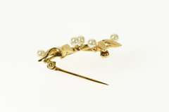 14K Yellow Gold Pearl Tree Vine Leaf Motif Statement Pin/Brooch