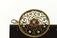 14K Yellow Gold 0.82 Ct Diamond Scroll Filigree Medallion Pendant