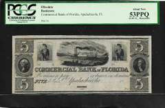 Scarce 1800's $5 Commercial Bank Of Apalachicola FL PCGS 53 PPQ Rare Grade!