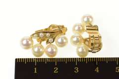 14K Yellow Gold Retro Pearl Floral Classic Clip Back Earrings