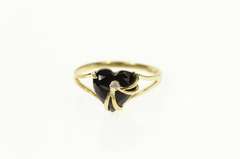 10K Yellow Gold Black Onyx Heart Love Symbol Diamond Ring
