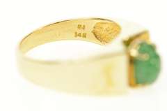 14K Yellow Gold Oval Carved Jade Floral Cabochon Statement Ring