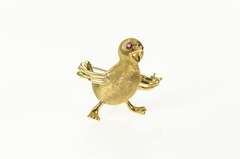 14K Yellow Gold 3D Retro Ruby Eyed Baby Bird Chick Pin/Brooch