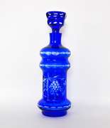 Heavy Cobalt Blue Cut to Clear Crystal Decanter
