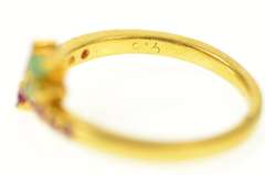 22K Yellow Gold Ruby Emerald Leaf Cluster Bypass Statement Ring