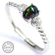 GENUINE ETHIOPIAN BLACK OPAL & CREATED WHITE SAPPHIRE 925 STERLING SILVER ADJUSTABLE OPEN RING 0.30 CT GENUINE ETHIOPIAN BLACK OPAL 925 STERLING SILVER RING