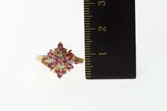 10K Yellow Gold Ornate Squared Diamond Ruby Cluster Ring